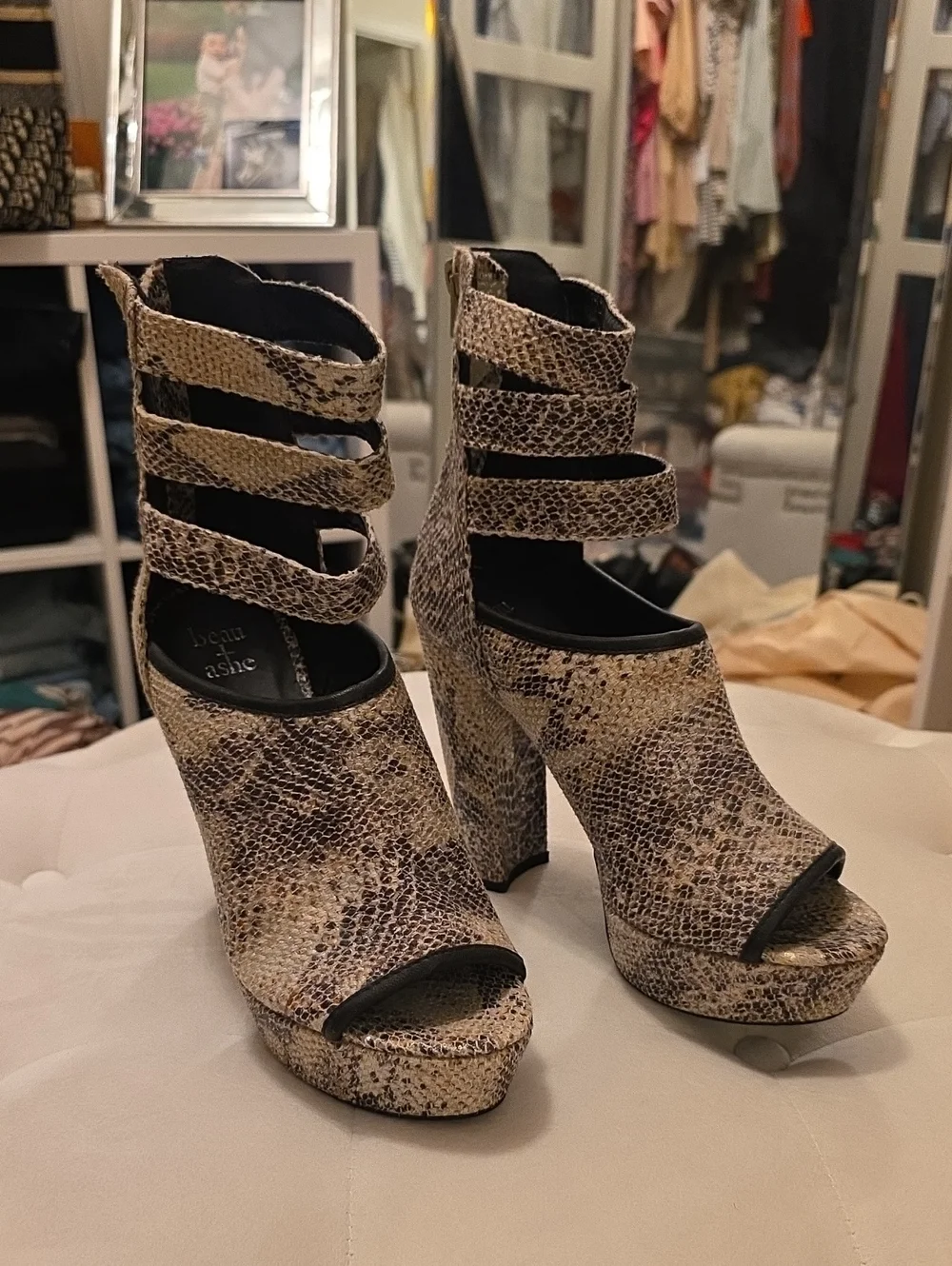 beau ashe - Snake-Print Strappy Peep-Toe Platform Heels